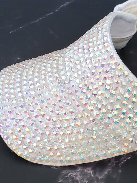 Accessories - Sparkling Bedazzled Covered Sun Visor, Adjustable, Breathable Sun Cap White